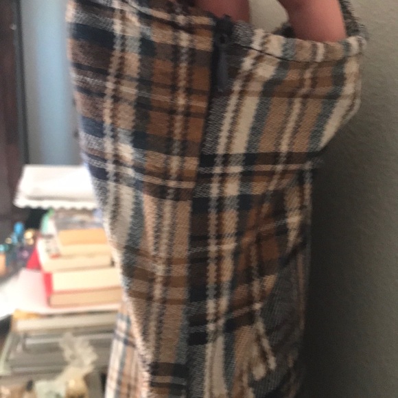 Light brown, navy blue and cream plaid dress - Picture 2 of 5